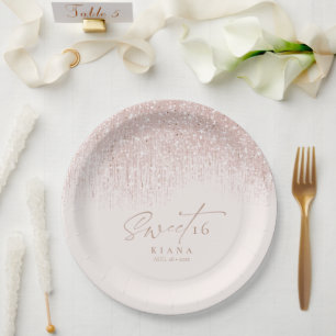 Sparkles Sweet Sixteen Rose Gold ID912 Paper Plates