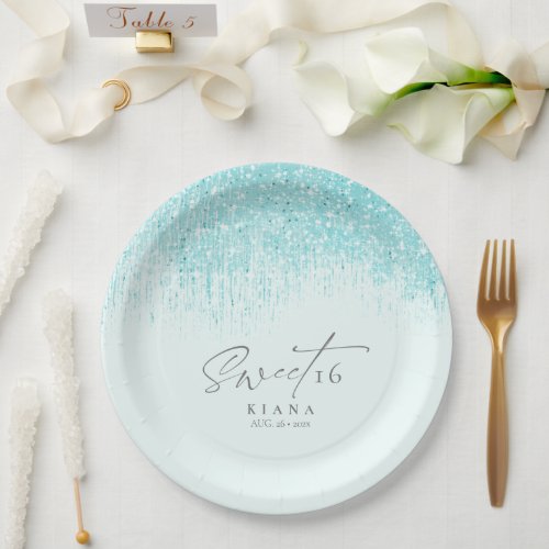 Sparkles Sweet Sixteen Teal ID912 Paper Plates