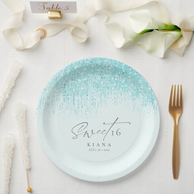 Sparkles Sweet Sixteen Teal ID912 Paper Plates (Wedding)