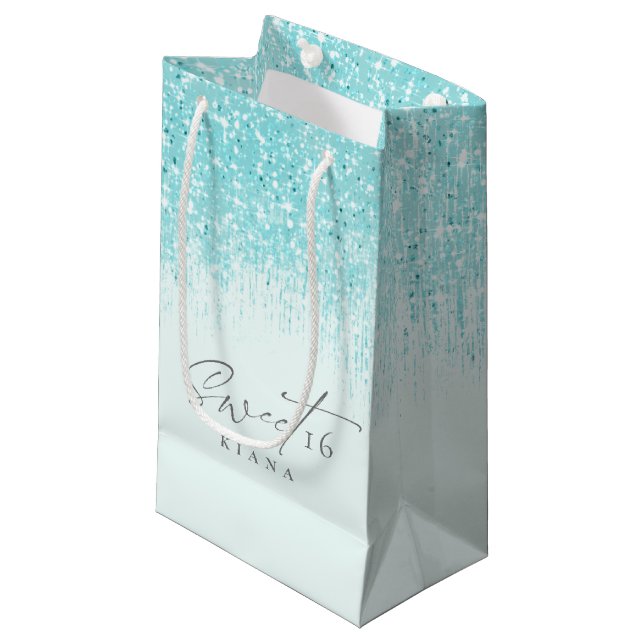 Sparkles Sweet Sixteen Teal ID912  Small Gift Bag (Front Angled)