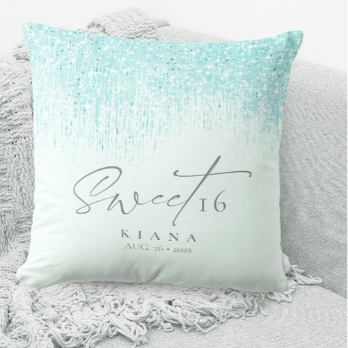 Sparkles Sweet Sixteen Teal ID912  Throw Pillow