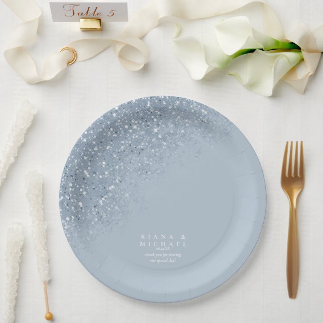 Sparkles Wedding Lt Dusty Blue ID889 Paper Plates (Wedding)