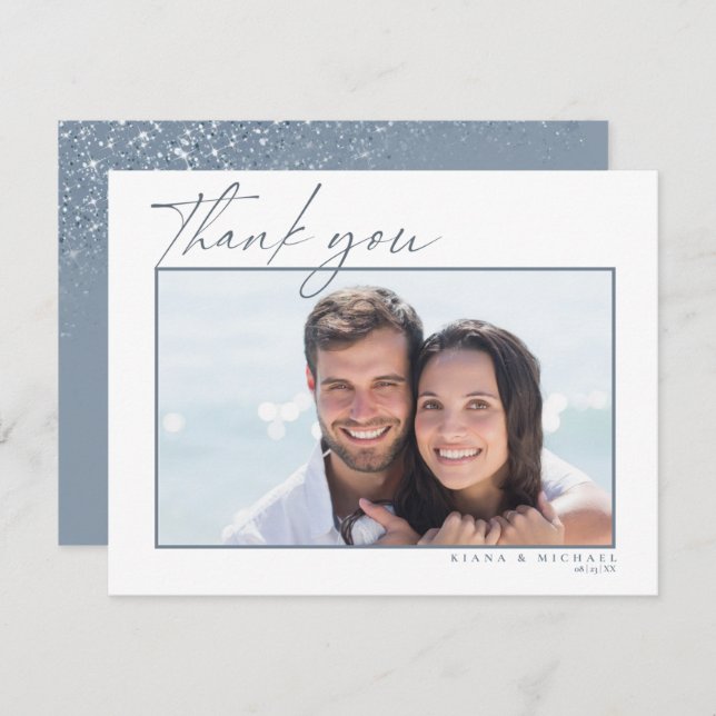 Sparkles Wedding Thank You Dusty Blue ID889 (Front/Back)