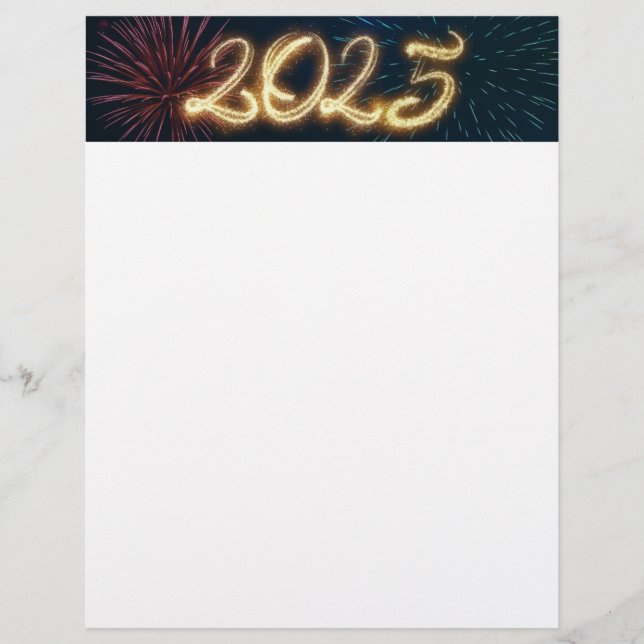 Sparkling 2025 Happy New Year Fireworks Letterhead (Front)