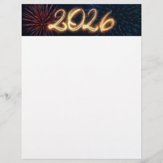 Sparkling 2026 Happy New Year Fireworks Letterhead