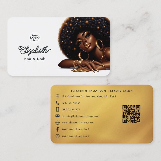Sparkling Afro Chic Hair & Nail Salon Business Card (Front/Back)