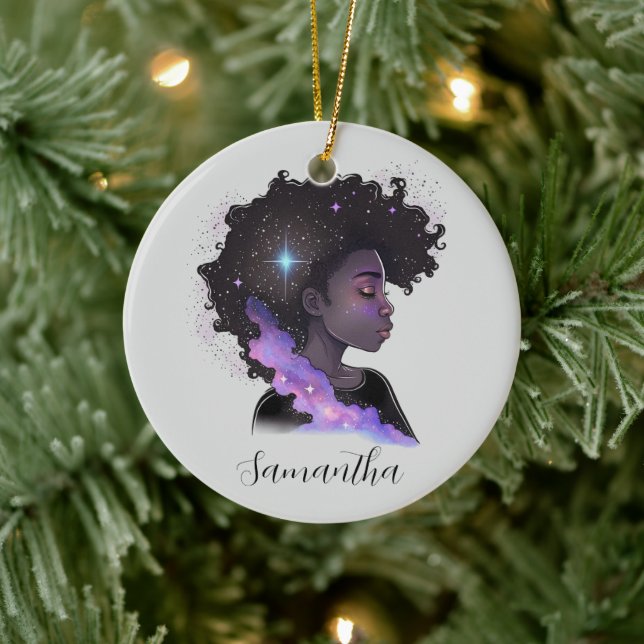 Sparkling Afro Woman Ceramic Ornament (Tree)