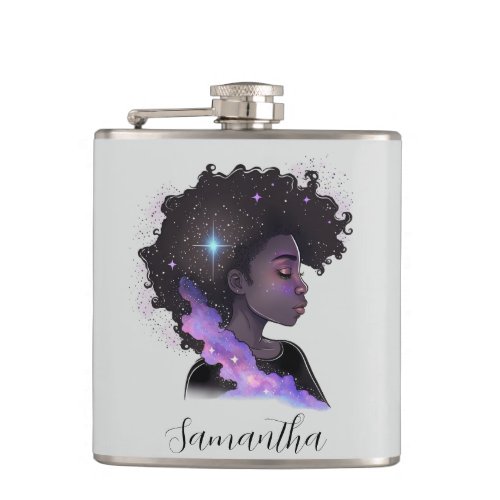 Sparkling Afro Woman Flask