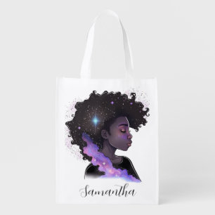 Sparkling Afro Woman Grocery Bag