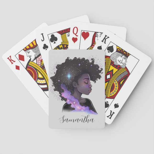 Sparkling Afro Woman Poker Cards (Back)