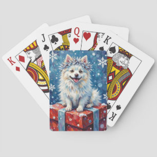 Sparkling American Eskimo Dog Festive Gift Cushion Poker Cards