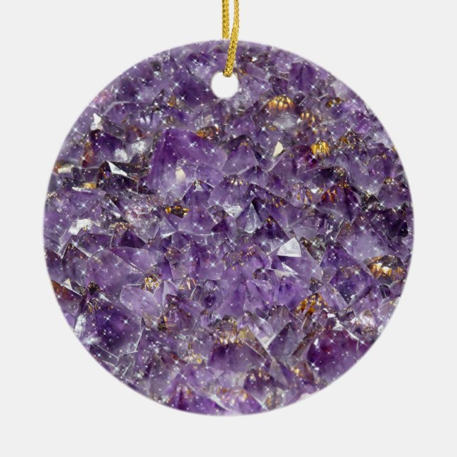 Sparkling Amethyst Crystal Gem - Purple Geode Ceramic Ornament (Front)