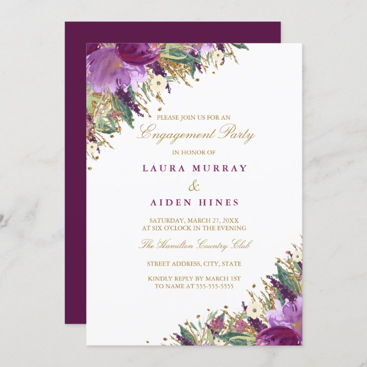 Sparkling Amethyst Purple Wedding Engagement Party Invitation | Zazzle