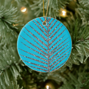 Sparkling Aqua Blue Glitter Ceramic Ornament