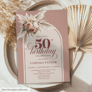 Sparkling Arch Powder Pink Pampas Floral Fifty Invitation