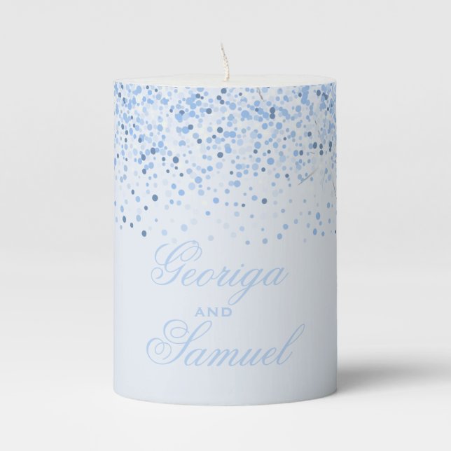 Sparkling Baby Blue Glitter Pillar Candle (Front)