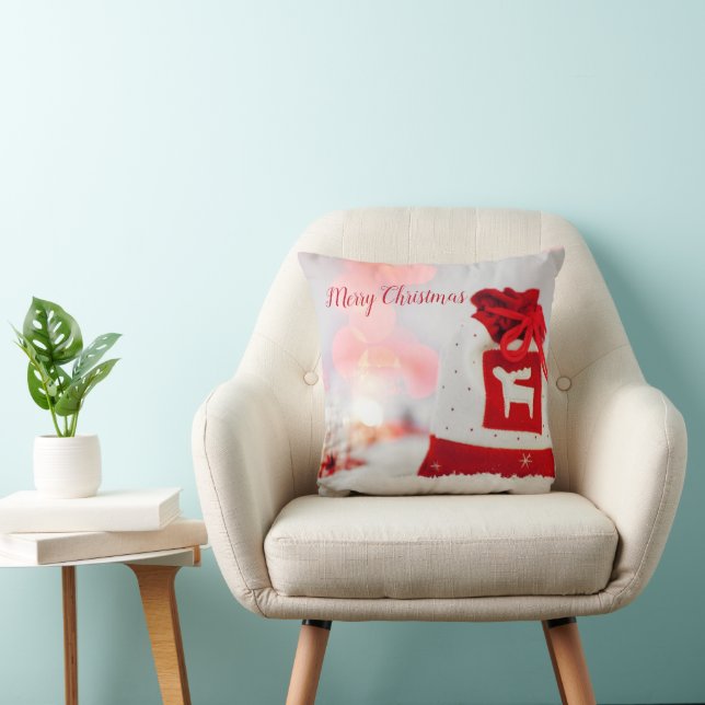 Sparkling Background with a Beautiful Red Bow  Throw Pillow (Chair)