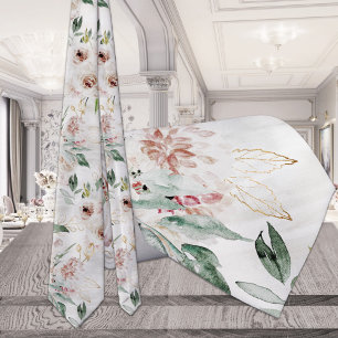 Sparkling Barely Blush & White Greenery Wedding Neck Tie