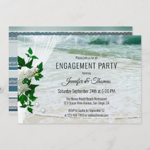 Sparkling Beach Fresh Floral Engagement Invitation