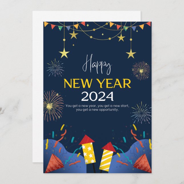 "Sparkling Beginnings: New Year Invitation Card (Front/Back)