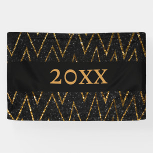 Sparkling Black Gold Chevron New Year Countdown Banner