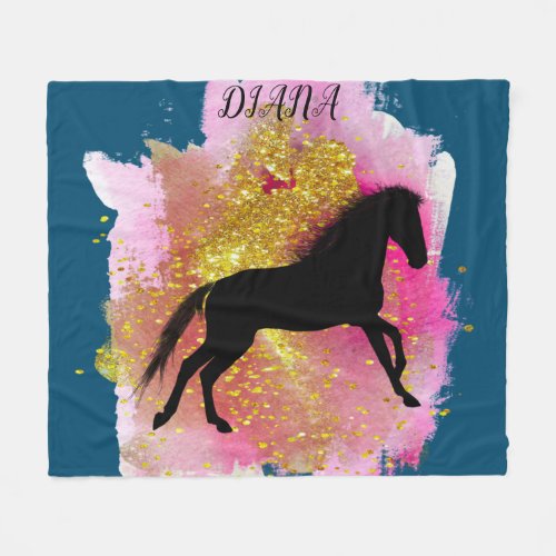 SPARKLING BLACK HORSE PERSONALIZED BLANKET