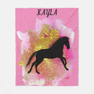 SPARKLING BLACK HORSE PERSONALIZED BLANKET. FLEECE