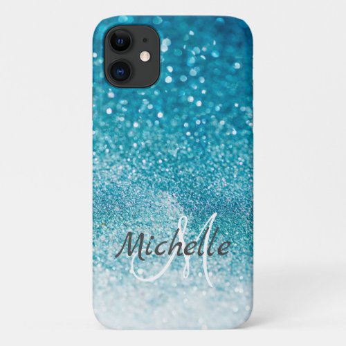 Sparkling bling turquoise template customize iPhone 11 case