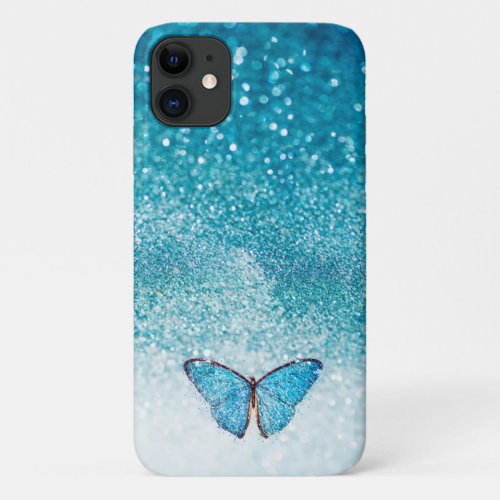 Sparkling bling turquoise with butterfly iPhone 11 case