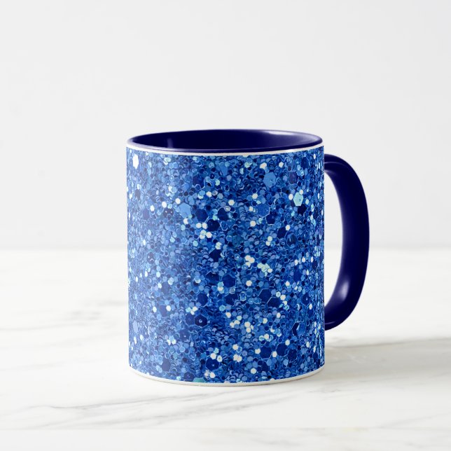Sparkling blue background pattern  mug (Front Right)