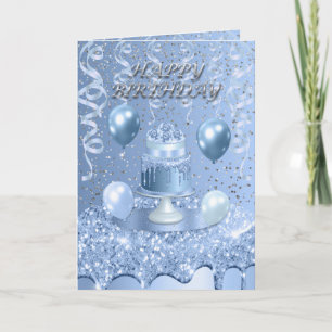 Sparkling Blue Birthday Cake Invitation