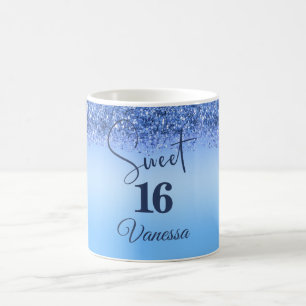 Sparkling Blue Faux Glitter Sweet 16 Coffee Mug