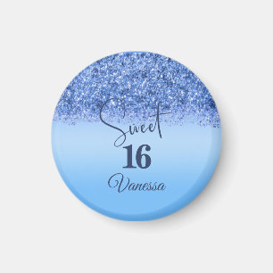 Sparkling Blue Faux Glitter Sweet 16 Party Magnet