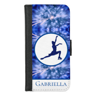 Sparkling Blue Figure Skater Silhouette with Name iPhone 8/7 Wallet Case