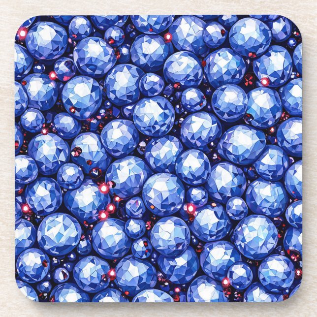 💎 Sparkling Blue Gemstones Luxury Crystal Decor Beverage Coaster (Front)