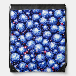 Sparkling blue gemstones pattern drawstring bag