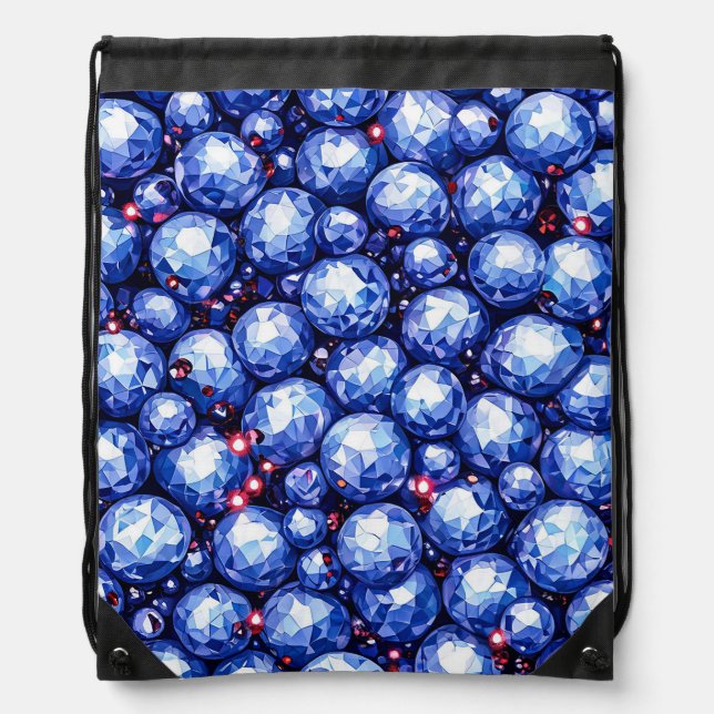 Sparkling blue gemstones pattern drawstring bag (Front)