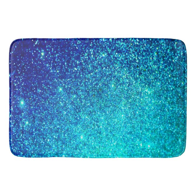 Sparkling Blue Glittery Ombre Teal Colorful Bright Bath Mat (Front)