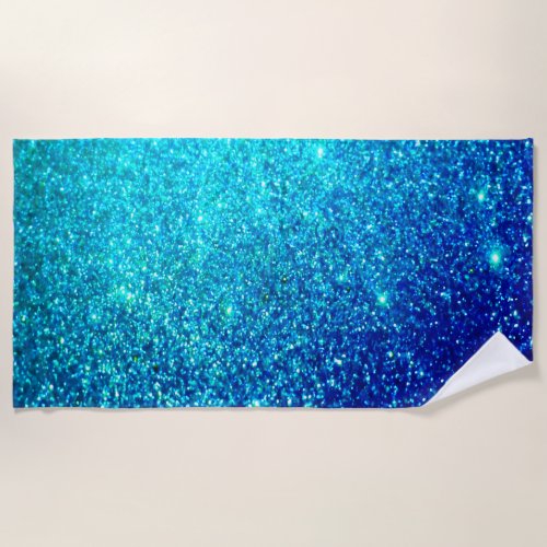 Sparkling Blue Glittery Ombre Teal Colorful Bright Beach Towel