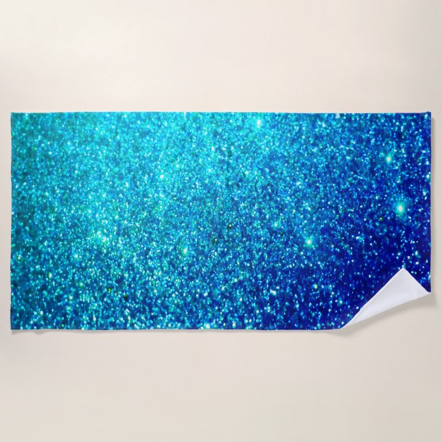 Sparkling Blue Glittery Ombre Teal Colorful Bright Beach Towel (Front)