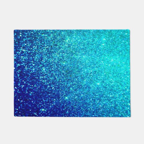 Sparkling Blue Glittery Ombre Teal Colorful Bright Doormat