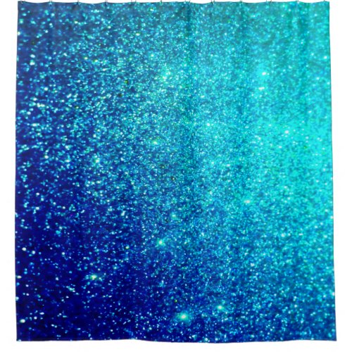 Sparkling Blue Glittery Ombre Teal Colorful Bright Shower Curtain
