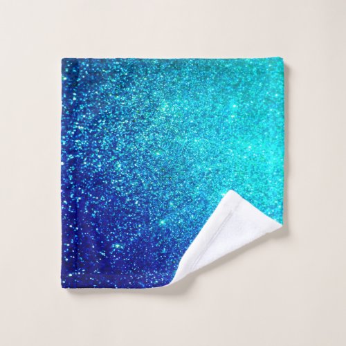 Sparkling Blue Glittery Ombre Teal Colorful Cool Wash Cloth