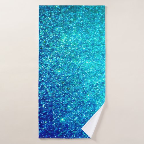 Sparkling Blue Glittery Ombre Teal Colorful Cute Bath Towel