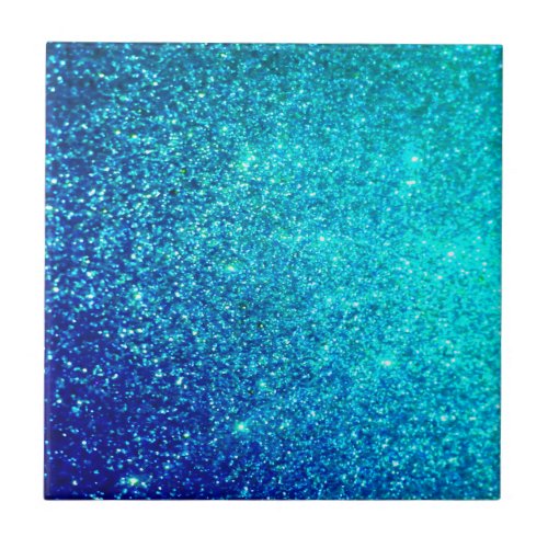 Sparkling Blue Glittery Ombre Teal Colorful Cute Ceramic Tile
