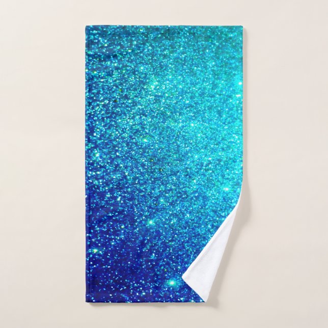 Sparkling Blue Glittery Ombre Teal Colorful Cute Hand Towel (Hand Towel)