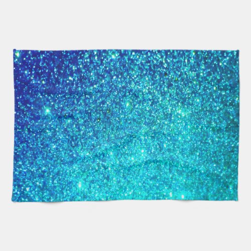 Sparkling Blue Glittery Ombre Teal Colorful Cute Kitchen Towel