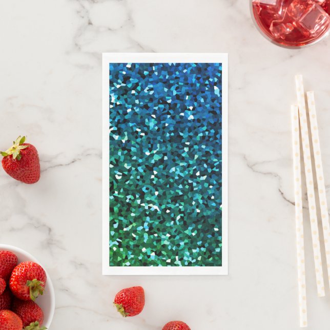 Sparkling Blue Green Glittery Colorful Holiday Paper Guest Towels (Insitu)