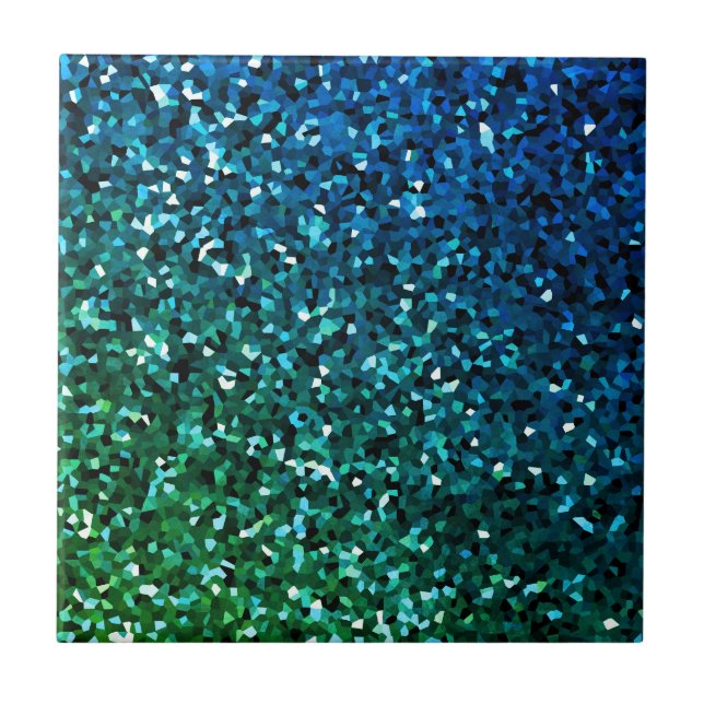 Sparkling Blue Green Glittery Gift Colorful Ombre  Ceramic Tile (Front)