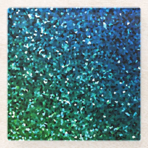 Sparkling Blue Green Glittery Gift Colorful Ombre  Glass Coaster